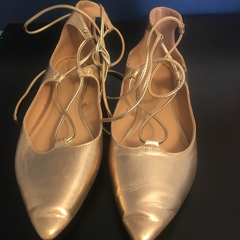 Gold Tie-Up Flats, 10, Old Navy, Worn Once